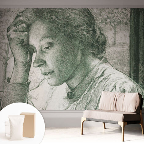 Carta Da Parati Non Tessuto - Con Colla Inclusa per Camera da Letto - Facile da Applica - Motivo decorativo Donna riflessiva 312x219 cm