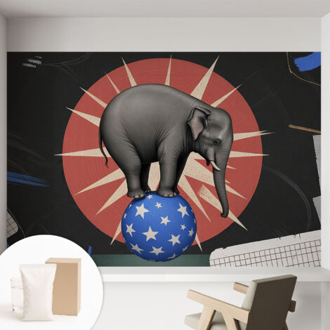 Carta Da Parati Non Tessuto - Con Colla Inclusa per Camera da Letto - Facile da Applica - Motivo decorativo elefante da circo 152x104 cm