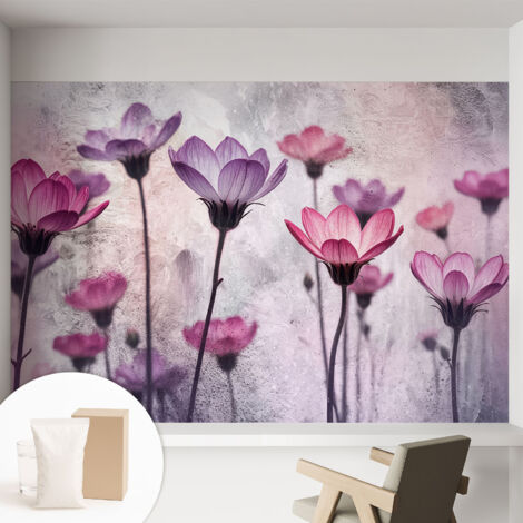 Carta Da Parati Non Tessuto - Con Colla Inclusa per Camera da Letto - Facile da Applica - Motivo decorativo Fiori color pastello 152x104 cm