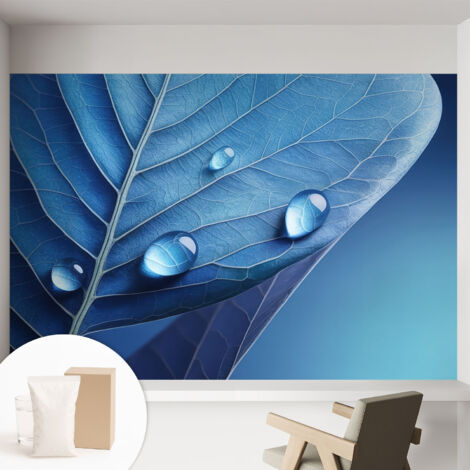 Carta Da Parati Non Tessuto - Con Colla Inclusa per Camera da Letto - Facile da Applica - Motivo decorativo Foglia blu 152x104 cm