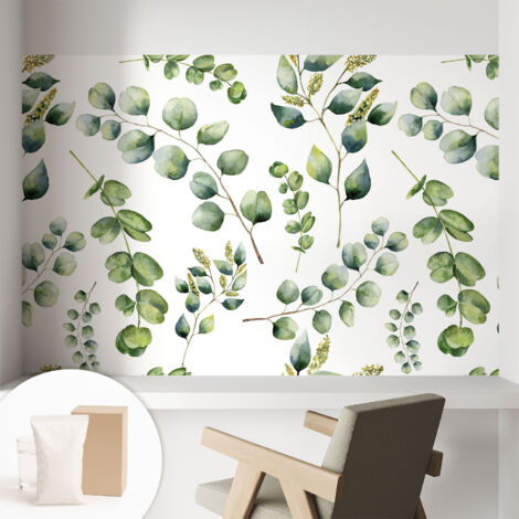 Carta Da Parati Non Tessuto - Con Colla Inclusa per Camera da Letto - Facile da Applica - Motivo decorativo Foglie verdi 104x70 cm