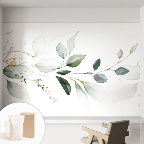 Carta Da Parati Non Tessuto - Con Colla Inclusa per Camera da Letto - Facile da Applica - Motivo decorativo Foglie verdi 152x104 cm