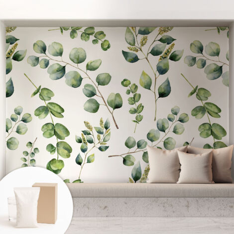 Carta Da Parati Non Tessuto - Con Colla Inclusa per Camera da Letto - Facile da Applica - Motivo decorativo Foglie verdi 208x146 cm