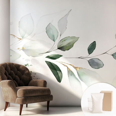 Carta Da Parati Non Tessuto - Con Colla Inclusa per Camera da Letto - Facile da Applica - Motivo decorativo Foglie verdi 250x250 cm