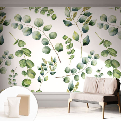 Carta Da Parati Non Tessuto - Con Colla Inclusa per Camera da Letto - Facile da Applica - Motivo decorativo Foglie verdi 312x219 cm
