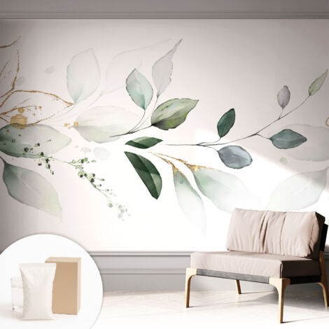 Carta Da Parati Non Tessuto - Con Colla Inclusa per Camera da Letto - Facile da Applica - Motivo decorativo Foglie verdi 312x219 cm