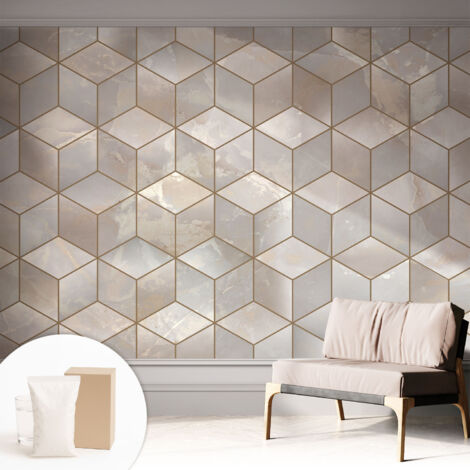 Carta Da Parati Non Tessuto - Con Colla Inclusa per Camera da Letto - Facile da Applica - Motivo decorativo Mosaico geometrico 312x219 cm