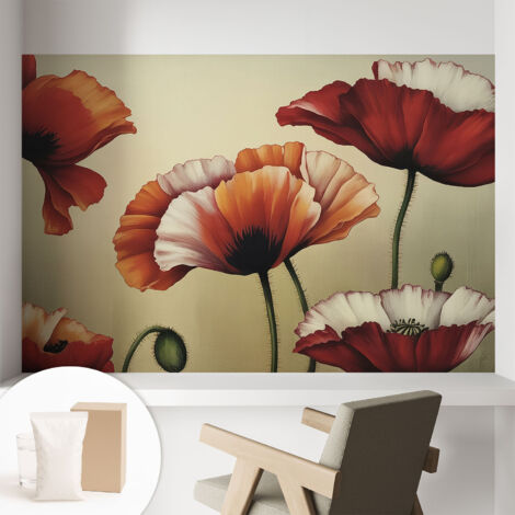 Carta Da Parati Non Tessuto - Con Colla Inclusa per Camera da Letto - Facile da Applica - Motivo decorativo Papaveri gioiosi 104x70 cm