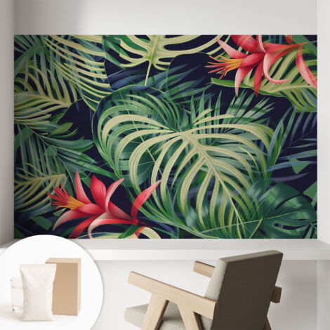 Carta Da Parati Non Tessuto - Con Colla Inclusa per Camera da Letto - Facile da Applica - Motivo decorativo Piante esotiche 104x70 cm