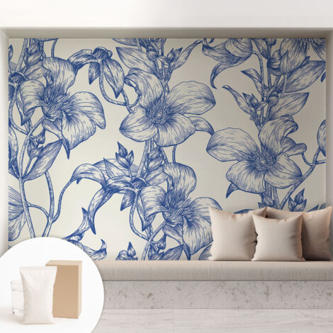 Carta Da Parati Non Tessuto - Con Colla Inclusa per Camera da Letto - Facile da Applica - Motivo decorativo Rami fioriti 208x146 cm