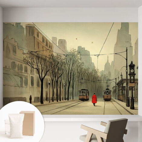 Carta Da Parati Non Tessuto - Con Colla Inclusa per Camera da Letto - Facile da Applica - Motivo decorativo Simmetria urbana 152x104 cm