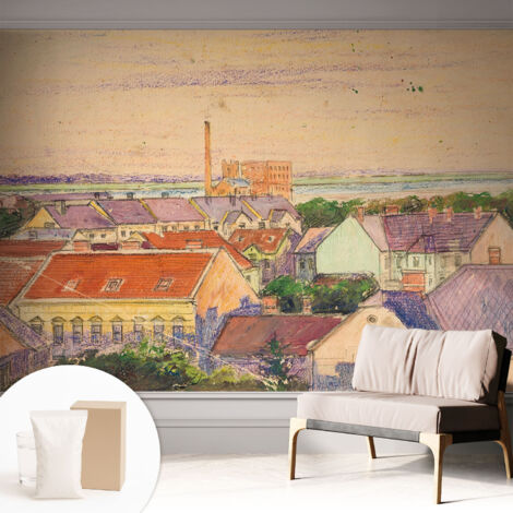 Carta Da Parati Non Tessuto - Con Colla Inclusa per Camera da Letto - Facile da Applica - Motivo decorativo Tetti urbani 312x219 cm