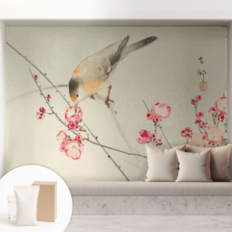 Carta Da Parati Non Tessuto - Con Colla Inclusa per Camera da Letto - Facile da Applica - Motivo decorativo Uccello dei fiori 208x146 cm