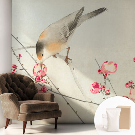 Carta Da Parati Non Tessuto - Con Colla Inclusa per Camera da Letto - Facile da Applica - Motivo decorativo Uccello dei fiori 250x250 cm