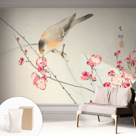 Carta Da Parati Non Tessuto - Con Colla Inclusa per Camera da Letto - Facile da Applica - Motivo decorativo Uccello dei fiori 312x219 cm