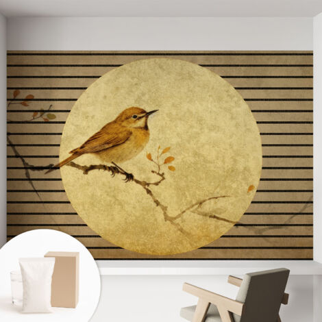 Carta Da Parati Non Tessuto - Con Colla Inclusa per Camera da Letto - Facile da Applica - Motivo decorativo Uccello dell'armonia 152x104 cm