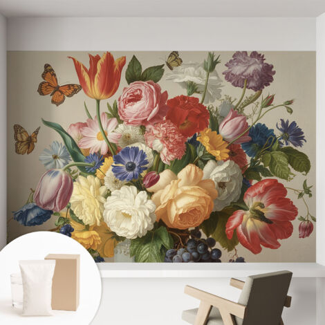 Carta Da Parati - Non Tessuto - Con Colla Inclusa - Per Interni - Ecologica - Con Ingresso - Soggiorno Fiori e farfalle 152x104 cm