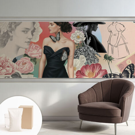 Carta Da Parati - Non Tessuto - Con Colla Inclusa - Per Interni - Ecologica - Con Ingresso - Soggiorno Fiori e ritratti 250x104 cm