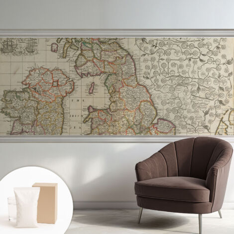 Carta Da Parati - Non Tessuto - Con Colla Inclusa - Per Interni - Ecologica - Con Ingresso - Soggiorno mappa antica 250x104 cm