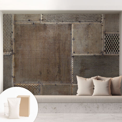 Carta Da Parati - Non Tessuto - Con Colla Inclusa - Per Interni - Ecologica - Con Ingresso - Soggiorno motivi metallici 208x146 cm