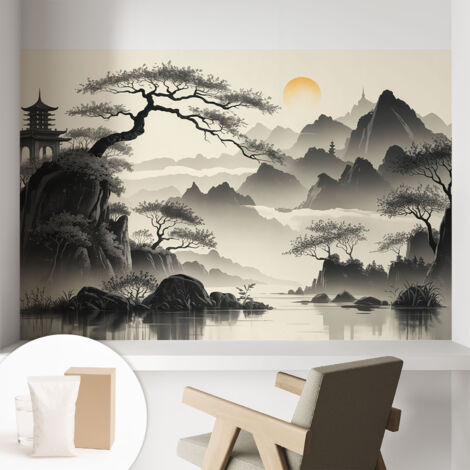 Carta Da Parati - Non Tessuto - Con Colla Inclusa - Per Interni - Ecologica - Con Ingresso - Soggiorno Paesaggio orientale 104x70 cm