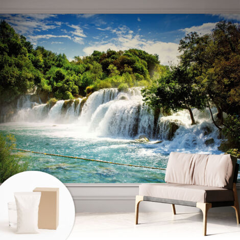 Carta Da Parati - Non Tessuto - Con Colla Inclusa - Per Interni - Ecologica - Con Ingresso - Soggiorno Una cascata mozzafiato 312x219 cm