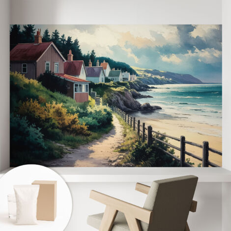 Carta Da Parati Non Tessuto - Decorazione Da Muro - Traspirante - Con Motivo - Per Camera Da Letto Cucina Case sulla scogliera 104x70 cm