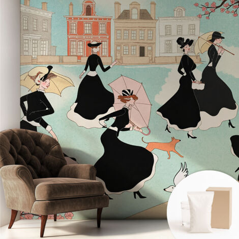Carta Da Parati Non Tessuto - Decorazione Da Muro - Traspirante - Con Motivo - Per Camera Da Letto Cucina Donne che camminano 250x250 cm