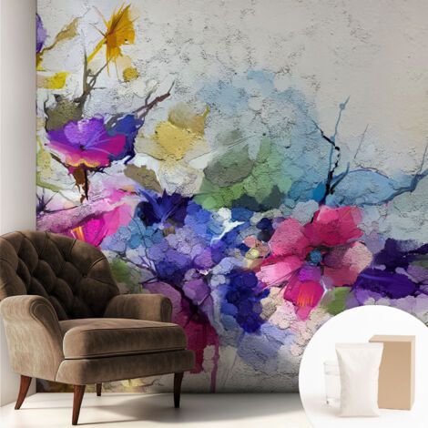 Carta Da Parati Non Tessuto - Decorazione Da Muro - Traspirante - Con Motivo - Per Camera Da Letto Cucina Fiori astratti 250x250 cm