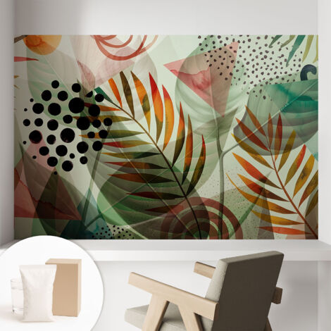 Carta Da Parati Non Tessuto - Decorazione Da Muro - Traspirante - Con Motivo - Per Camera Da Letto Cucina Foglie astratte 104x70 cm