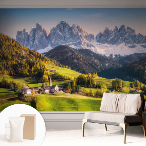 Carta Da Parati Non Tessuto - Decorazione Da Muro - Traspirante - Con Motivo - Per Camera Da Letto Cucina paesaggio montano 312x219 cm