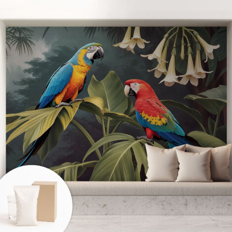 Carta Da Parati Non Tessuto - Decorazione Da Muro - Traspirante - Con Motivo - Per Camera Da Letto Cucina pappagalli colorati 208x146 cm