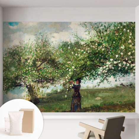 Carta Da Parati Non Tessuto - Decorazione Da Muro - Traspirante - Con Motivo - Per Camera Da Letto Cucina Scena primaverile 152x104 cm