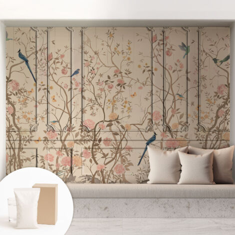 Carta Da Parati Non Tessuto - Decorazione Da Muro - Traspirante - Con Motivo - Per Camera Da Letto Cucina Uccelli e fiori 208x146 cm