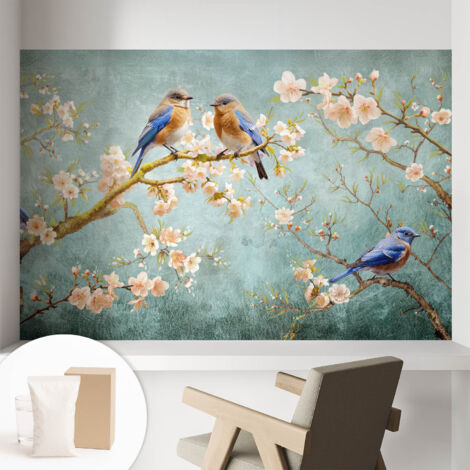 Carta Da Parati Non Tessuto - Decorazione Da Muro - Traspirante - Con Motivo - Per Camera Da Letto Cucina Uccelli primaverili 104x70 cm