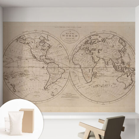 Carta Da Parati Non Tessuto - Decorazione Da Muro - Traspirante - Con Motivo - Per Camera Da Letto Cucina Vecchia mappa 152x104 cm