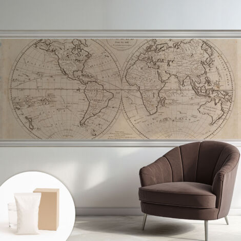 Carta Da Parati Non Tessuto - Decorazione Da Muro - Traspirante - Con Motivo - Per Camera Da Letto Cucina Vecchia mappa 250x104 cm