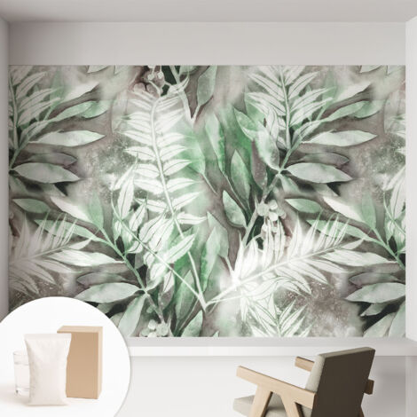 Carta Da Parati Non Tessuto - Di Alta Qualità Per Il Soggiorno La Cucina - Tendenze Moderne - Vlies Ecologico Foglie ad acquerello 152x104 cm