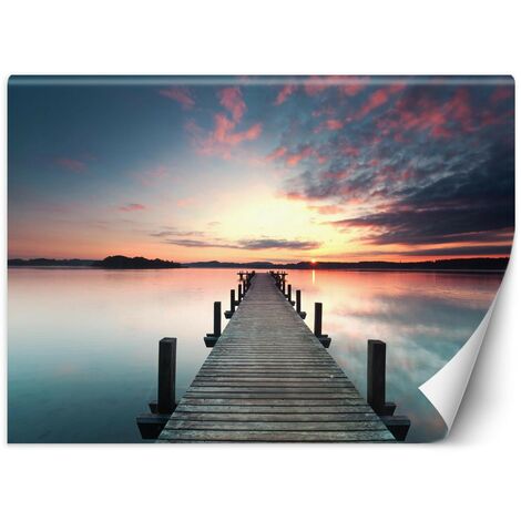 Carta Da Parati, ponte molo lago tramonto - 254x184