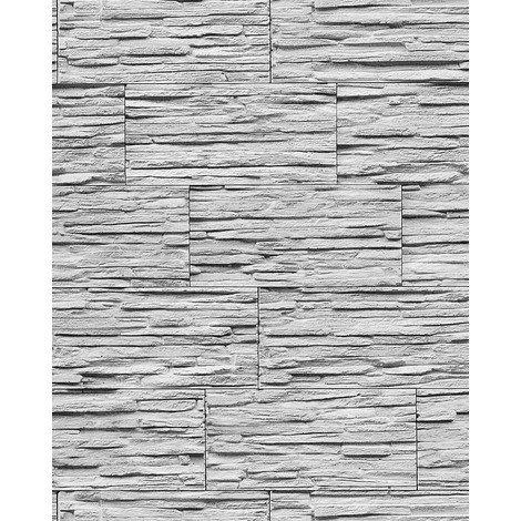Carta da parati spazzolabile effetto muro di pietra naturale EDEM 1003-32 in rilievo ardesia lavagna grigio bianco