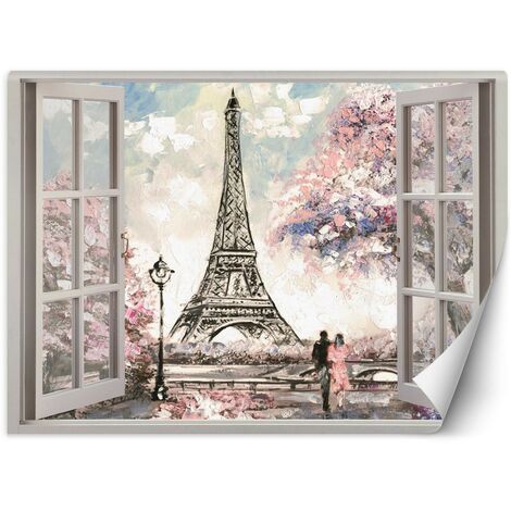 Carta Da Parati, Vista finestra Torre Eiffel Parigi Francia - 140x100