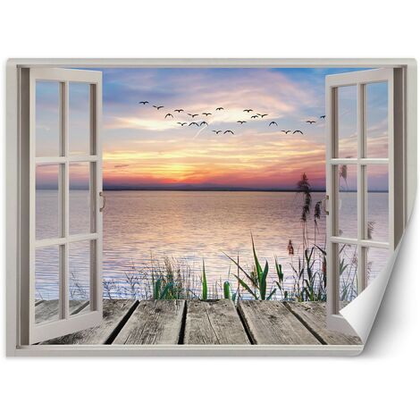 Carta Da Parati, Vista finestra tramonto pontile paesaggio - 210x150