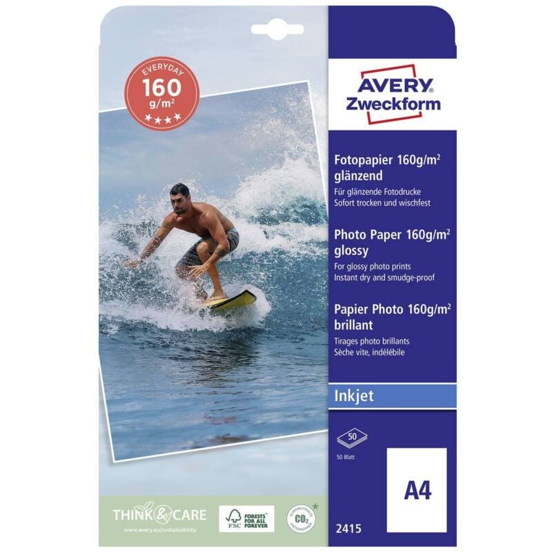 Image of Avery-Zweckform Everyday Inkjet Photo Paper glossy 2415 Carta fotografica DIN A4 160 g/m² 50 Foglio Lucida