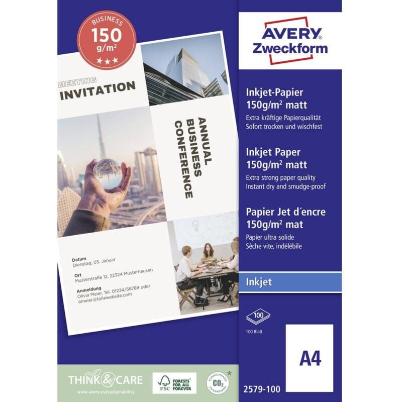 Image of Avery-Zweckform Superior Inkjet Paper 2579-100 Carta per stampante a getto Inkjet din A4 150 g/m² 100 Foglio Bian