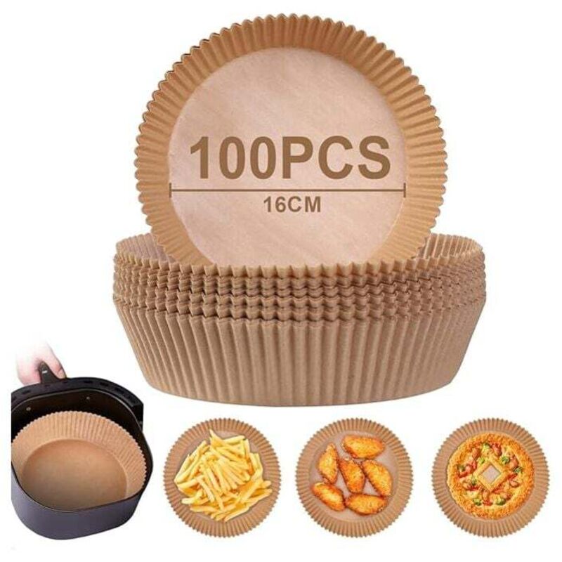 Image of Carta rotonda per friggitrice ad aria, confezione da 100, 16 cm, carta da forno antiaderente monouso, accessori per friggitrice ad aria senza olio