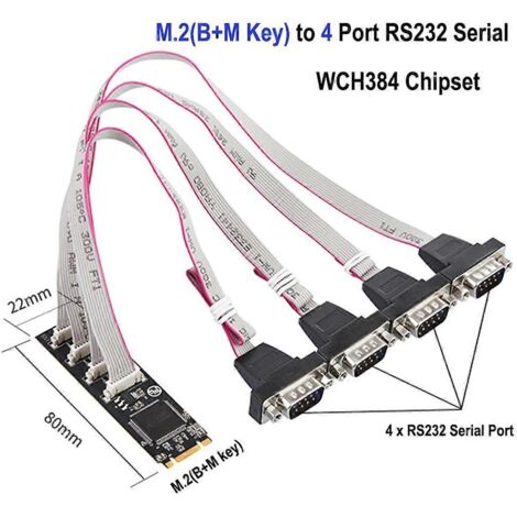Carte adaptateur série M.2 M+B Key vers 4 ports RS232 - Carte d'extension M.2 4 ports