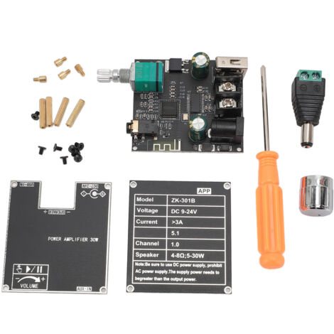 Carte amplificateur ZK-301B Mono Bluetooth 5.1, Module d'alimentation 30W, puce TPA3110D2 DC 9-24V 3A, véritable fonction stéréo sans fil, prise en charge de l'application