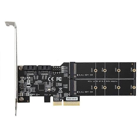 Carte d'adaptation PCIe 3.0 X1/X4 pour SSD M.2 SATA vers PCIe, avec 2 ports M.2 et 2 ports SATA