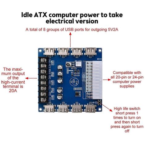 Carte de dérivation d'alimentation ATX 20 broches/24 broches, B--