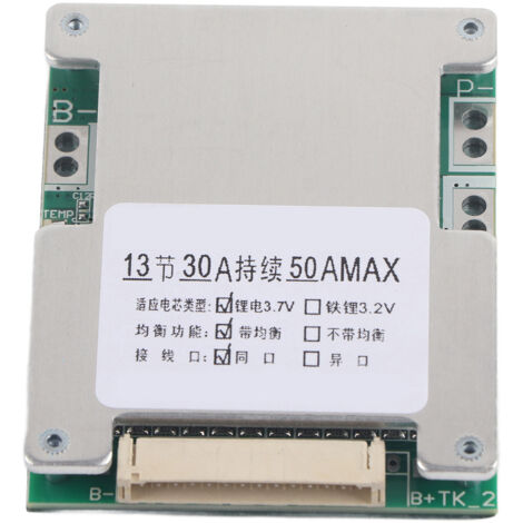 Carte de Protection de charge de batterie au Lithium 13S 30A, BMS PCB avec Balance